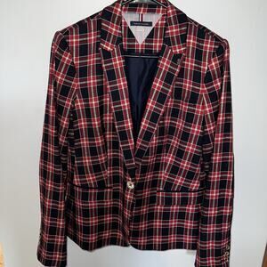 Tommy Hilfiger Windowpane Single Breasted Jacket Blazer Womens 10 Red Navy Plaid